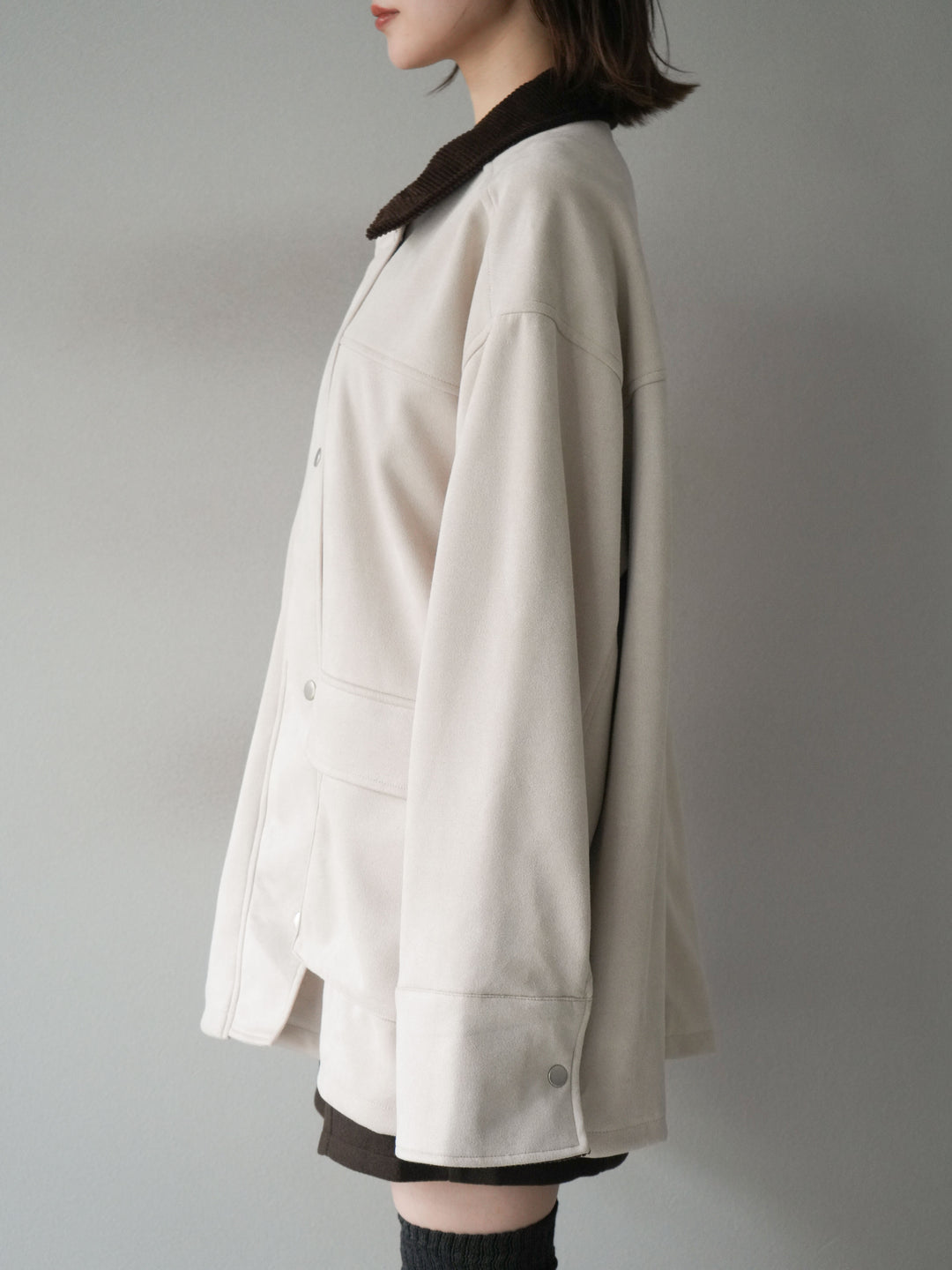 [予約]コーデュロイ襟スウェードミドルジャケット /エクリュ