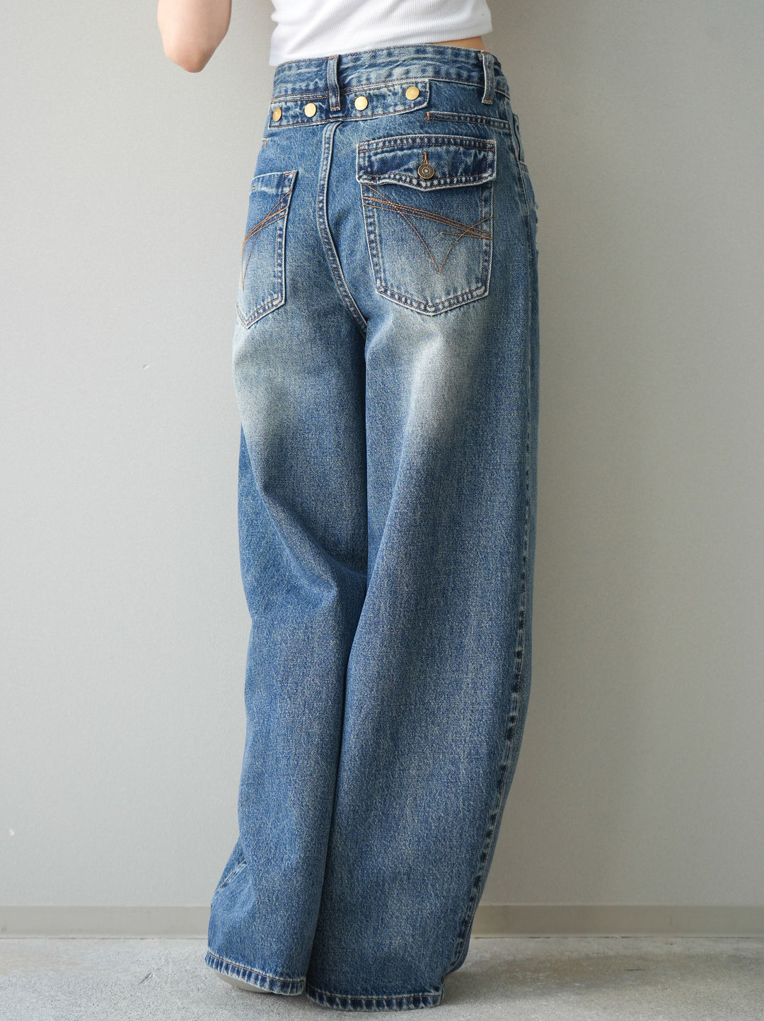 [予約]ダメージデニムセミワイドパンツ/blue