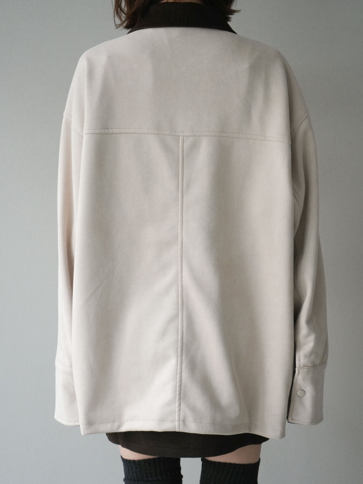 [予約]コーデュロイ襟スウェードミドルジャケット /エクリュ