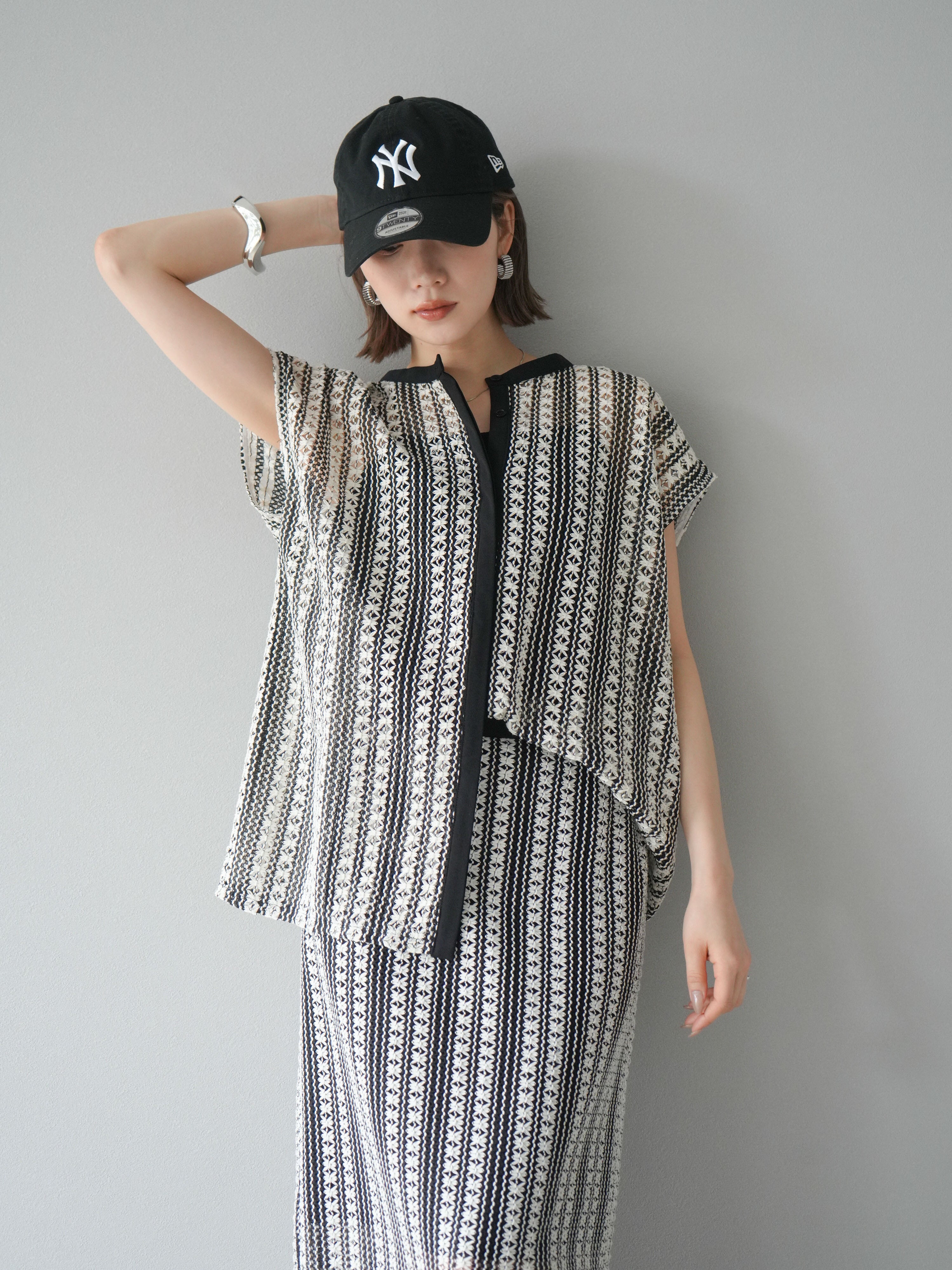 SET]クロシェレースプルオーバー+クロシェレースIラインスカート(2set