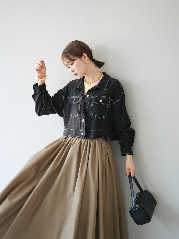 [SET] 縫合透視短外套 + 寬大蓬蓬裙 (2 套)