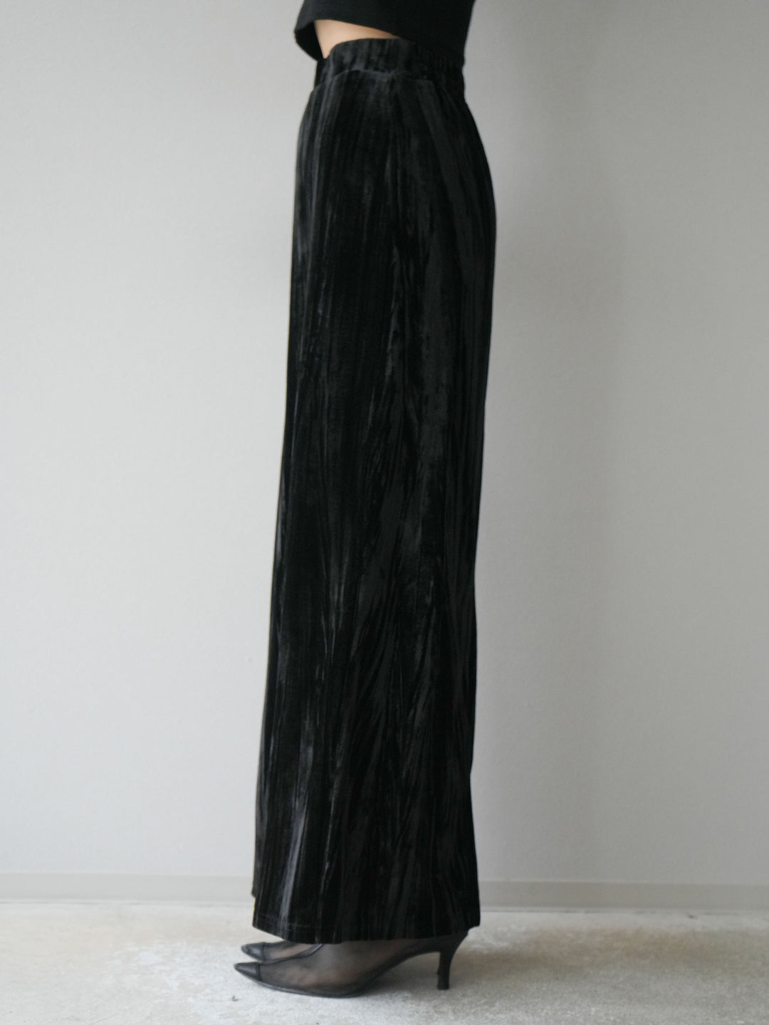 [予約]クラッシュベロアナロースカート/ブラック