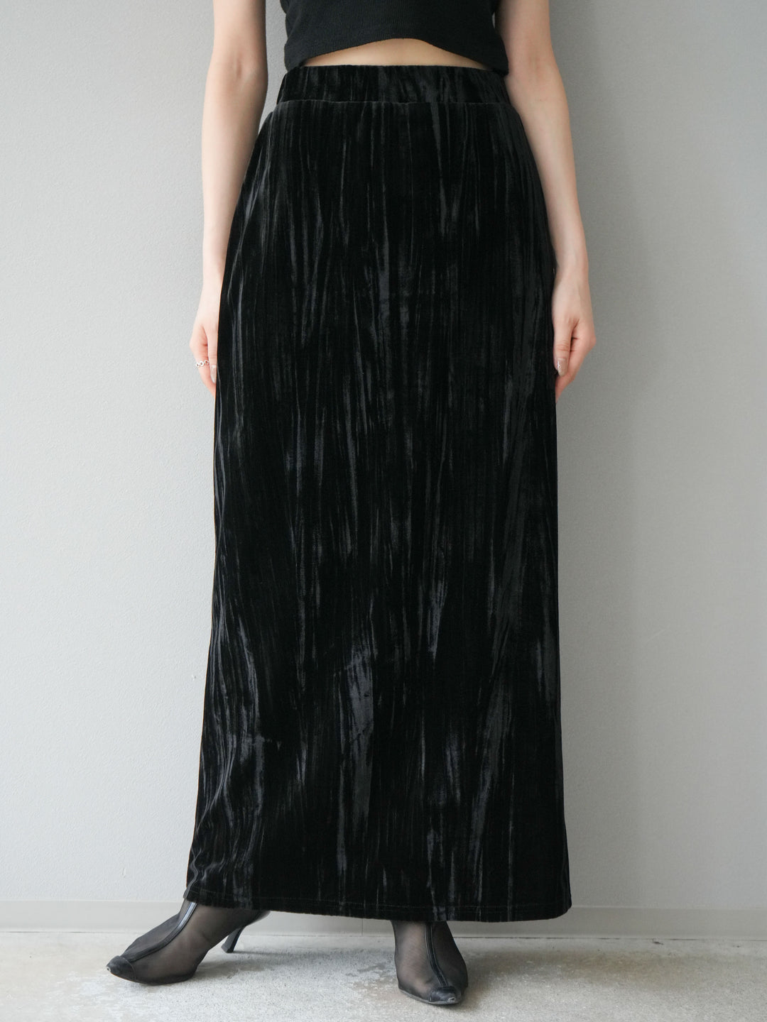 [予約]クラッシュベロアナロースカート/ブラック