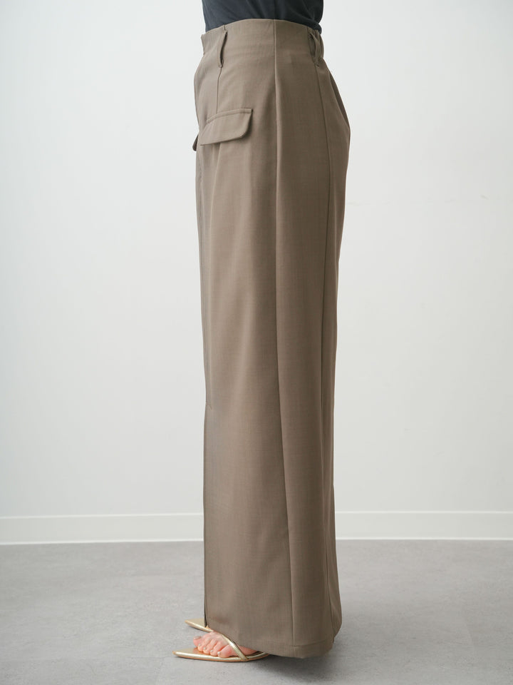 [予約]クレープデシンフラップ付きストレートスカート/brown