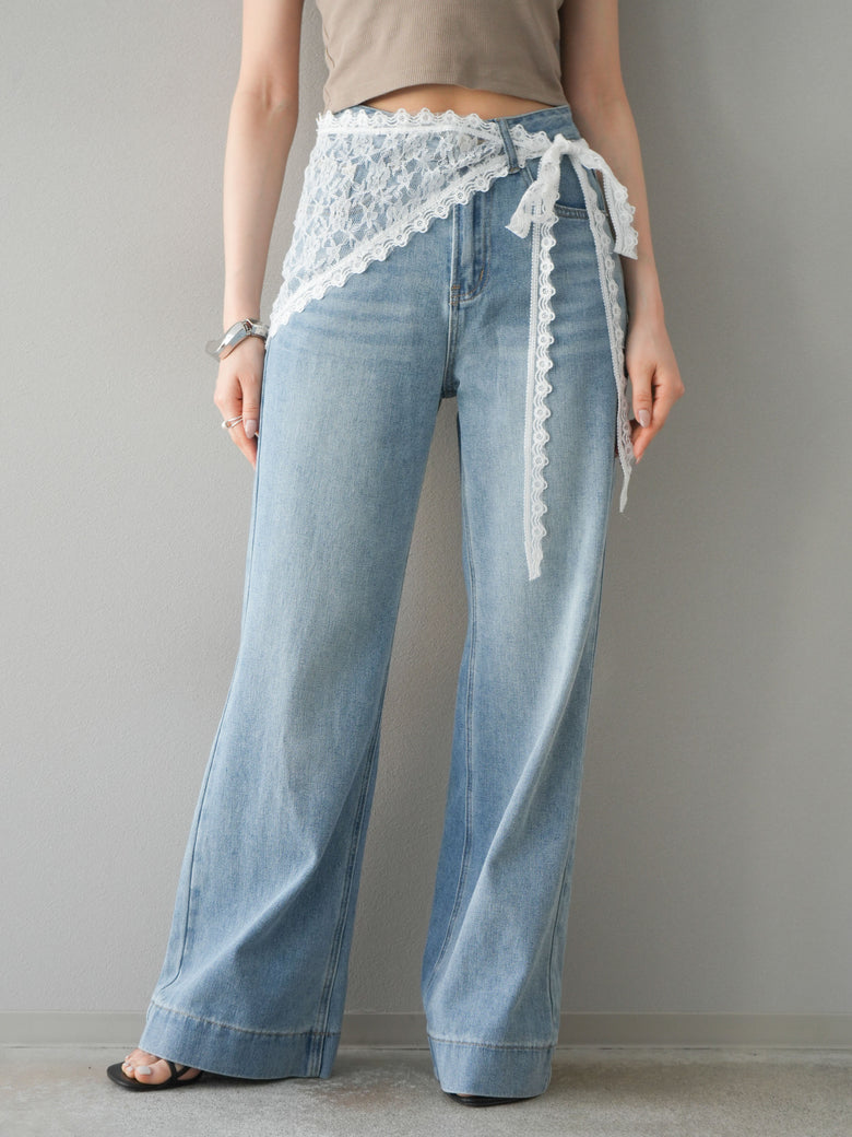 予約]レーススカーフ付フレアデニムパンツ/ライトブルー – Lumier 