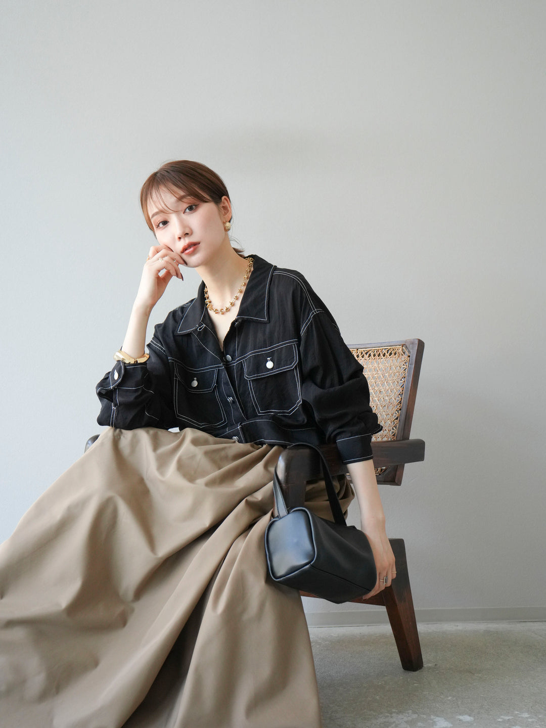 [SET] 縫合透視短外套 + 寬大蓬蓬裙 (2 套)