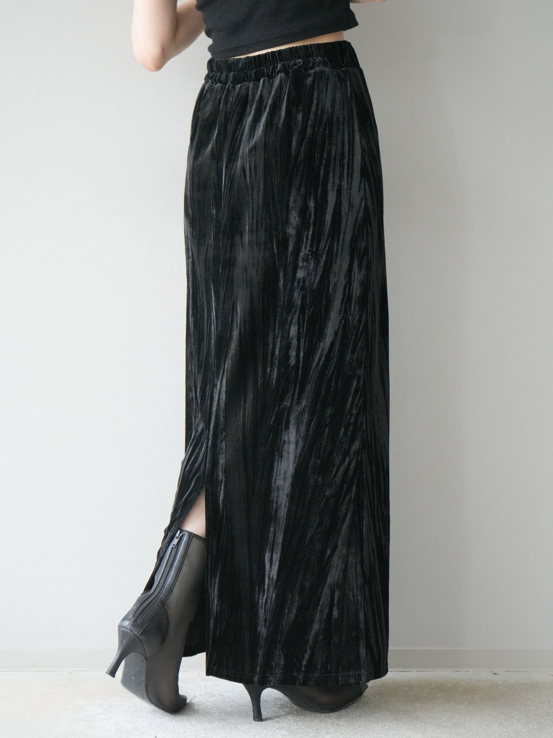 [予約]クラッシュベロアナロースカート/ブラック