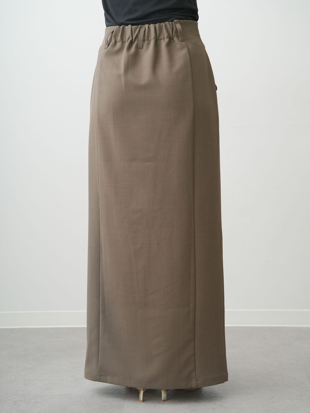 [予約]クレープデシンフラップ付きストレートスカート/brown