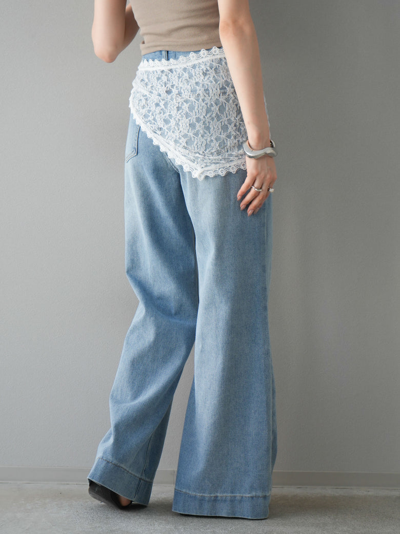 予約]レーススカーフ付フレアデニムパンツ/ライトブルー – Lumier 
