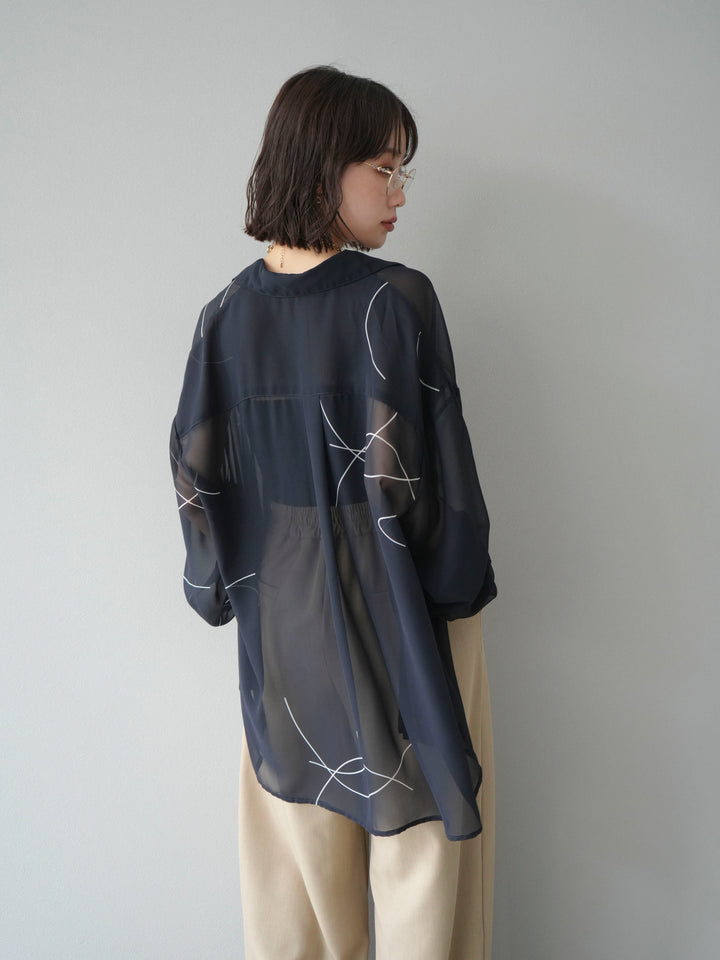 [予約]ペンタッチシフォンシャツ/ブラック