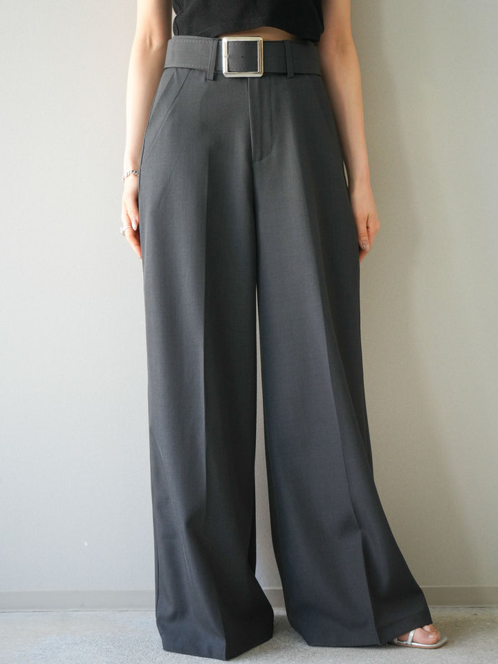 [予約]シルバーバックルドレープワイドスラックス/gray