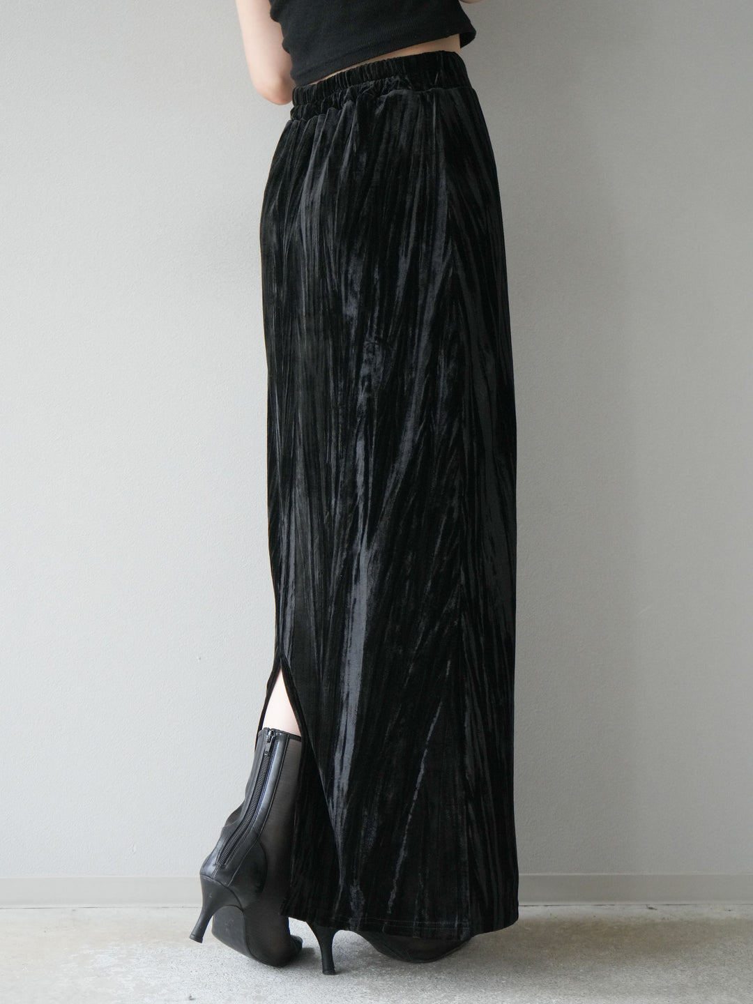 [予約]クラッシュベロアナロースカート/ブラック