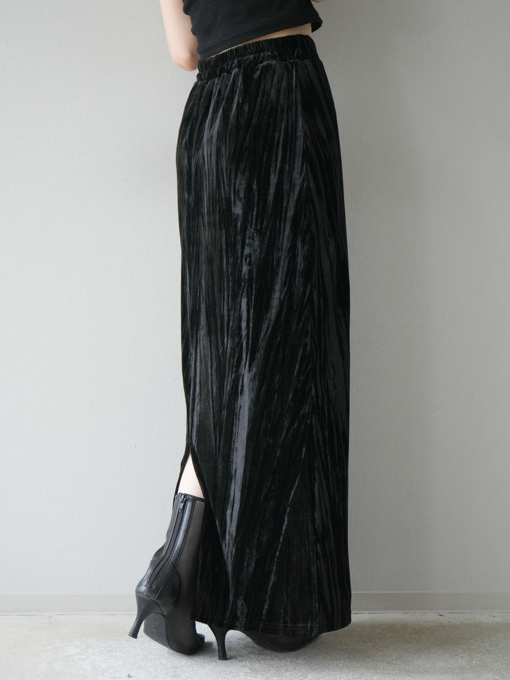 [予約]クラッシュベロアナロースカート/ブラック