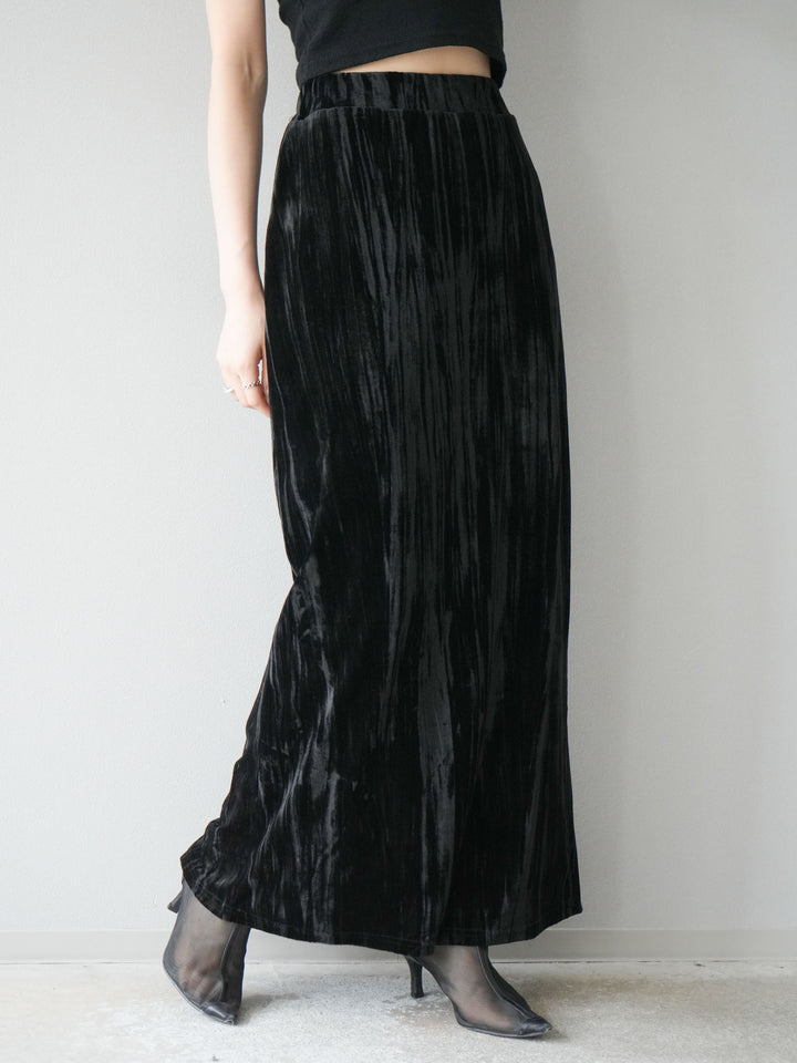 [予約]クラッシュベロアナロースカート/ブラック