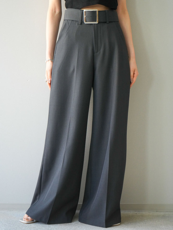 [予約]シルバーバックルドレープワイドスラックス/gray