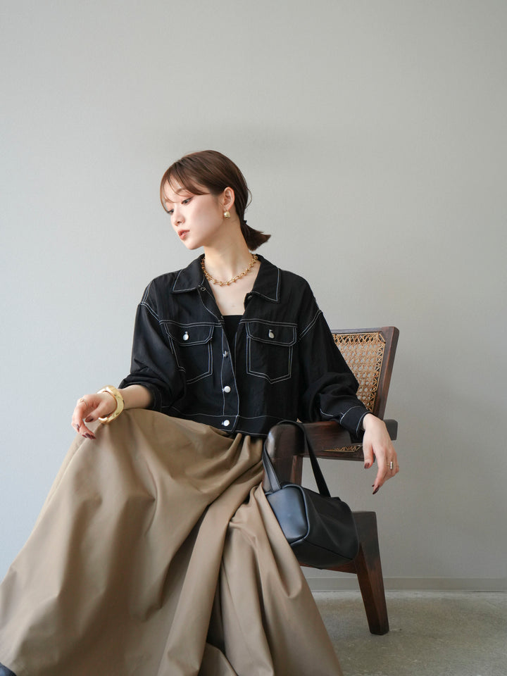 [SET] 縫合透視短外套 + 寬大蓬蓬裙 (2 套)