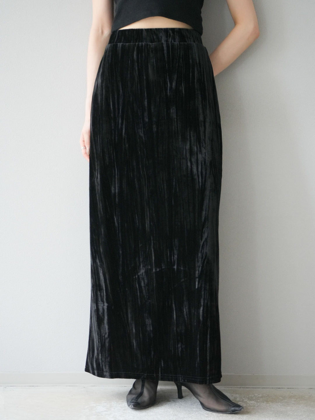 [予約]クラッシュベロアナロースカート/ブラック
