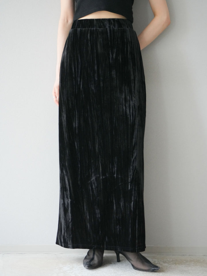 [予約]クラッシュベロアナロースカート/ブラック