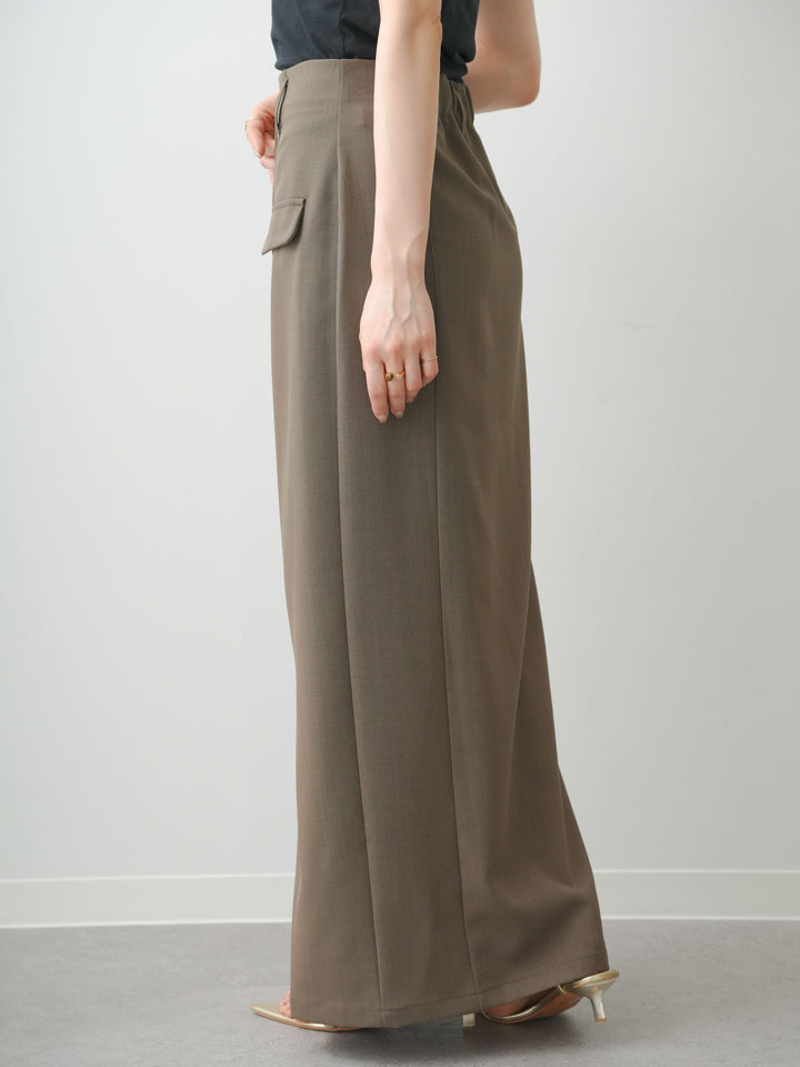 [予約]クレープデシンフラップ付きストレートスカート/brown