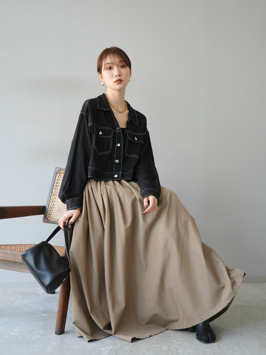 [SET] 縫合透視短外套 + 寬大蓬蓬裙 (2 套)