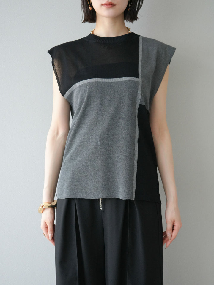 【預購】同色系無袖針織套頭衫/黑色