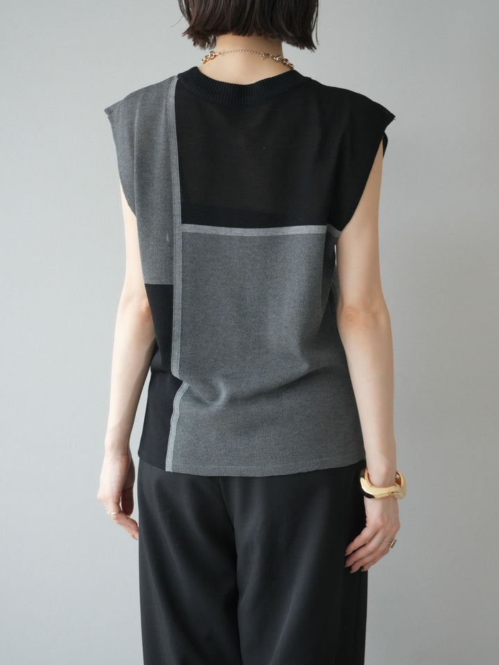 【預購】同色系無袖針織套頭衫/黑色