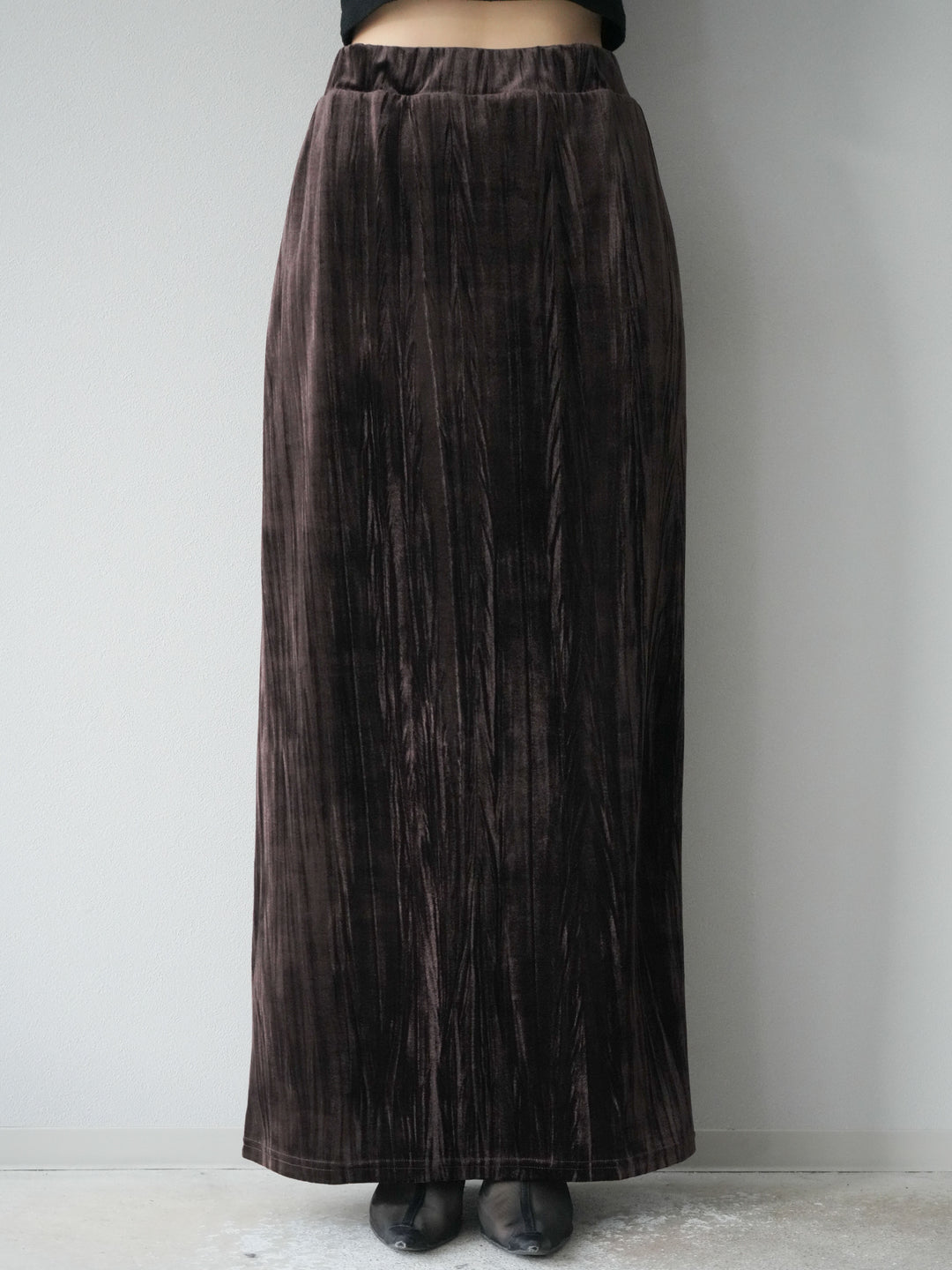 [予約]クラッシュベロアナロースカート/ブラウン