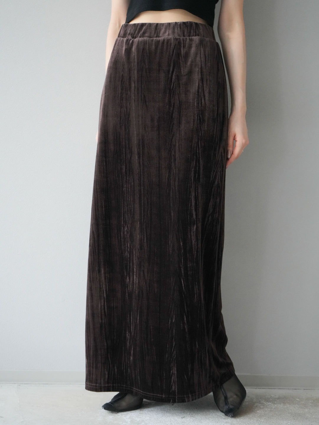 [予約]クラッシュベロアナロースカート/ブラウン