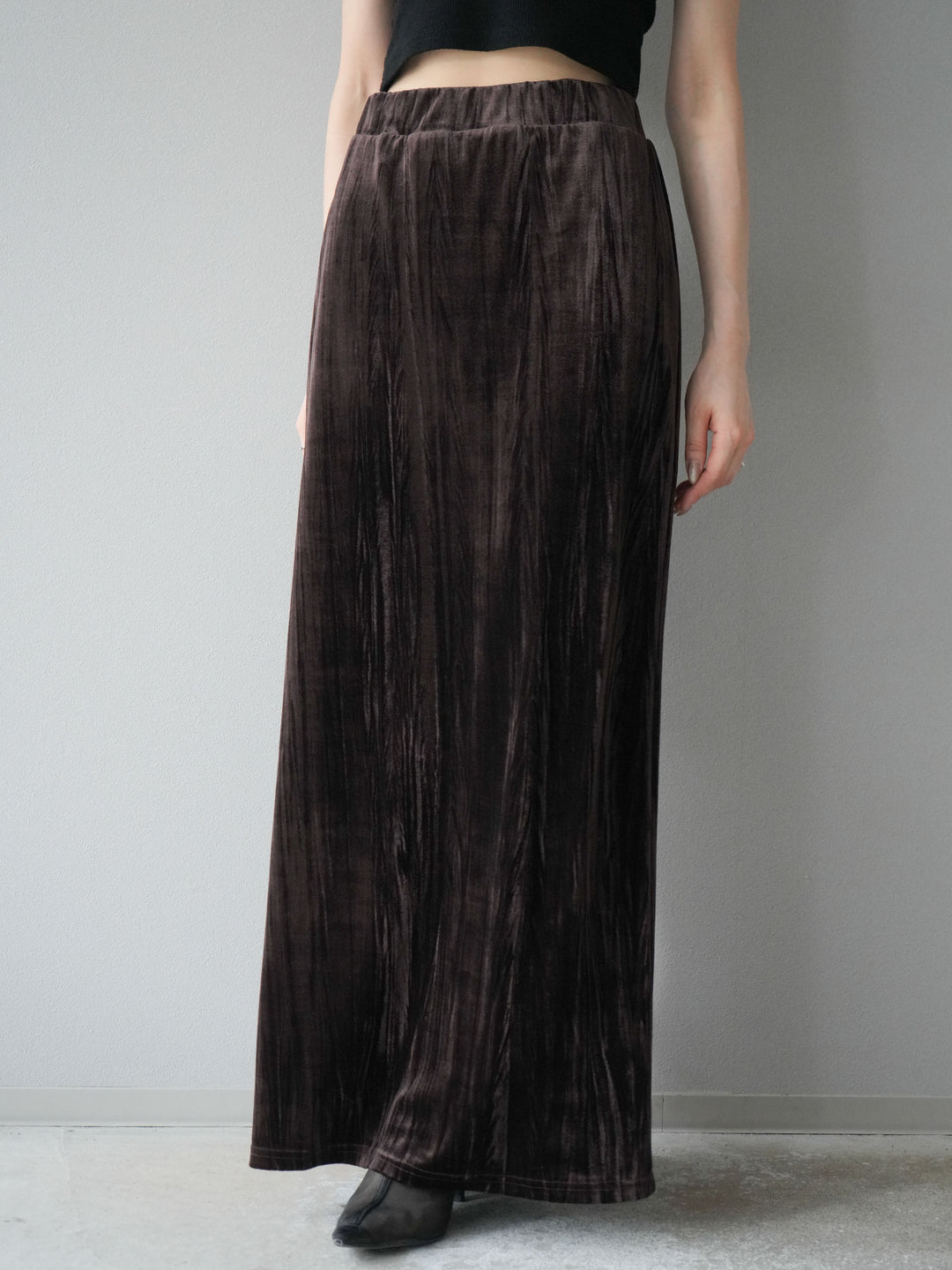 [予約]クラッシュベロアナロースカート/ブラウン