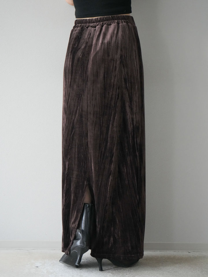 [予約]クラッシュベロアナロースカート/ブラウン