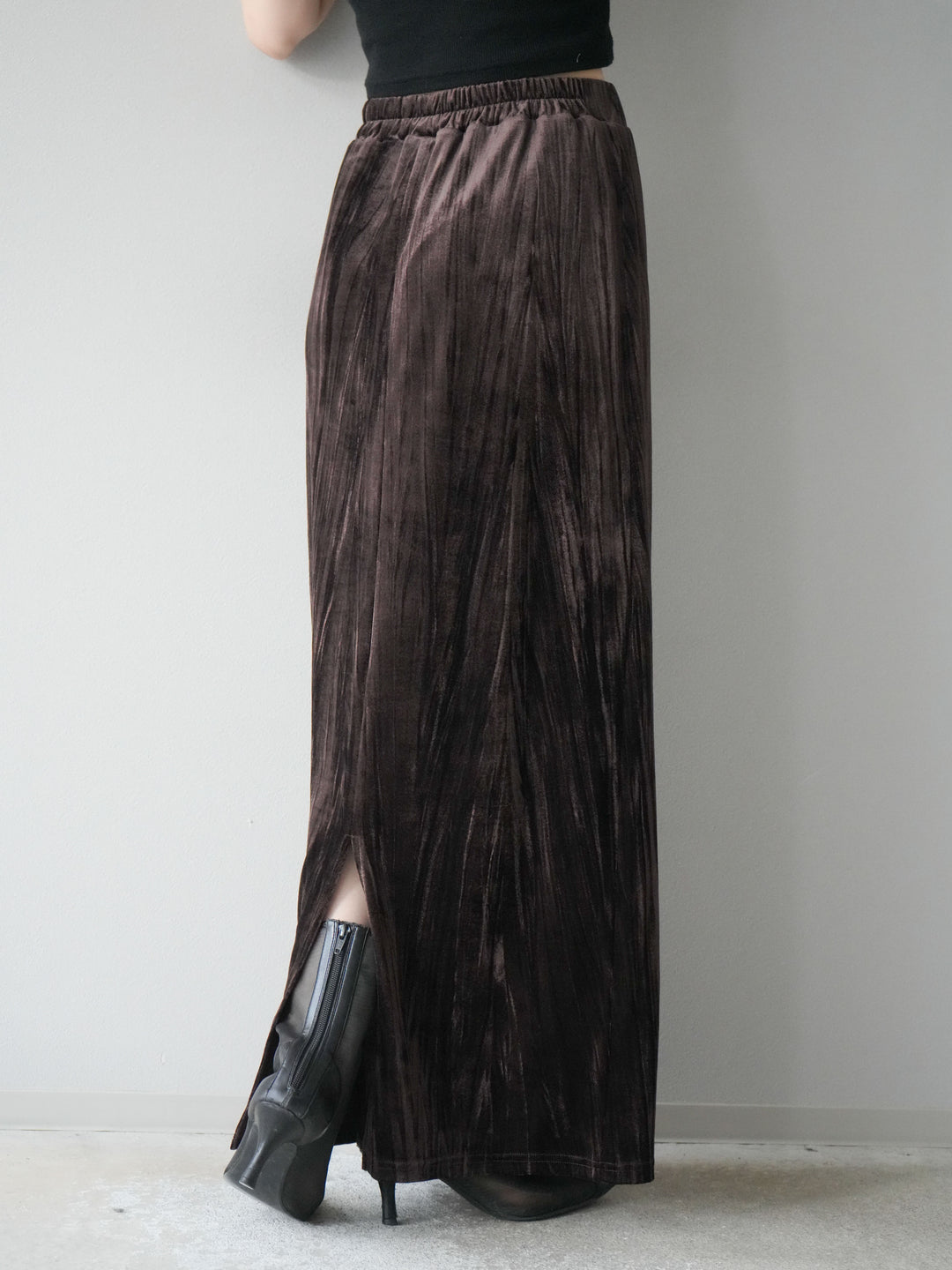 [予約]クラッシュベロアナロースカート/ブラウン