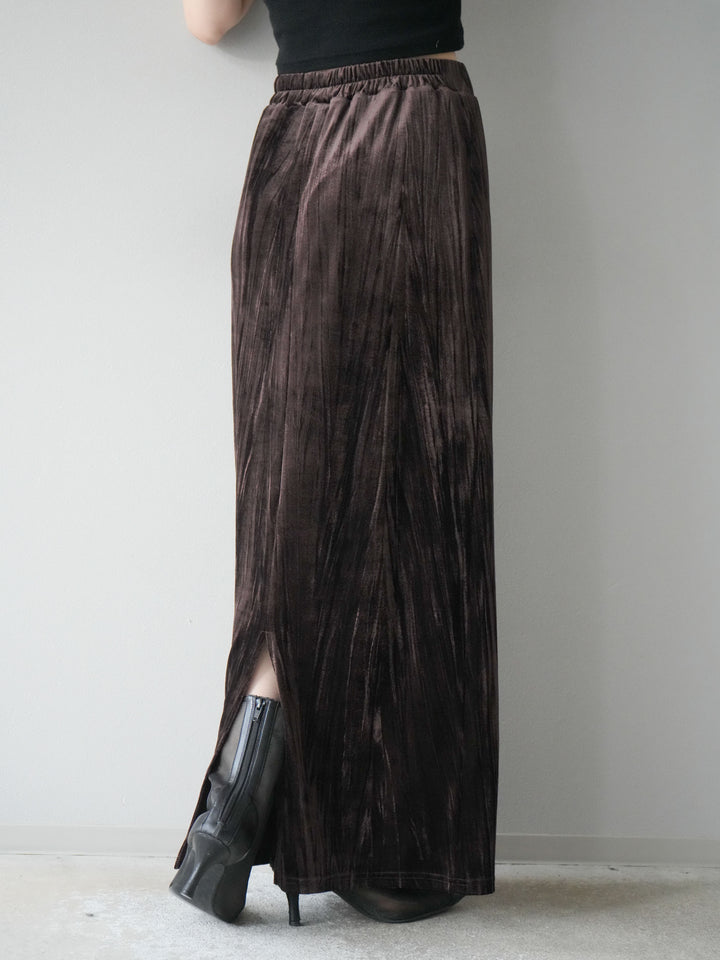 [予約]クラッシュベロアナロースカート/ブラウン