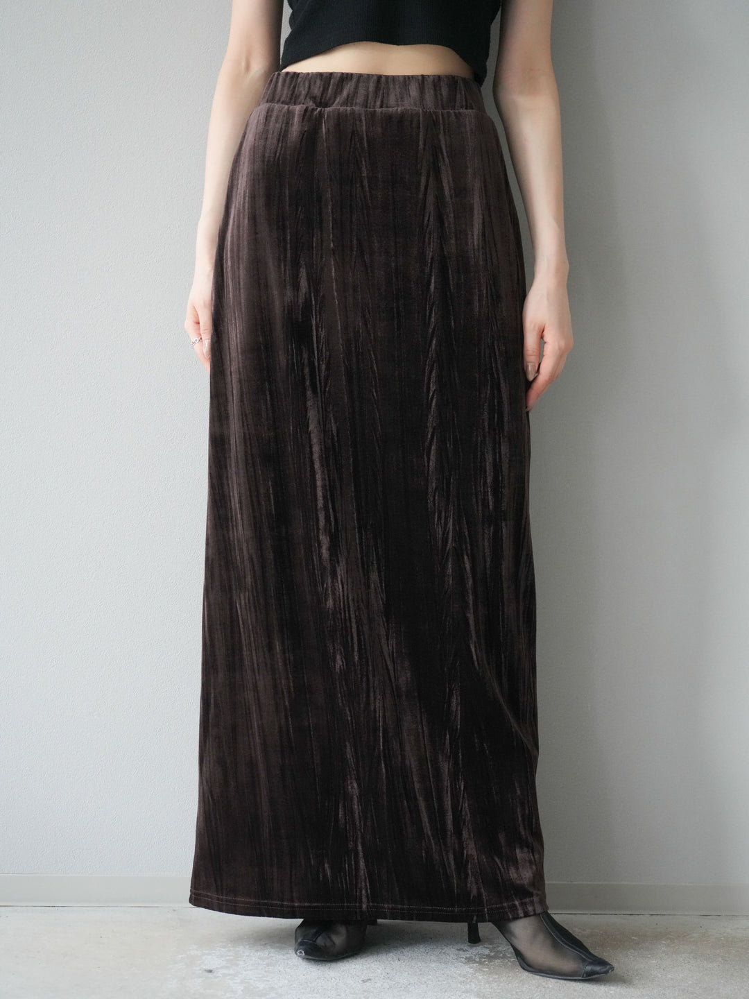 [予約]クラッシュベロアナロースカート/ブラウン