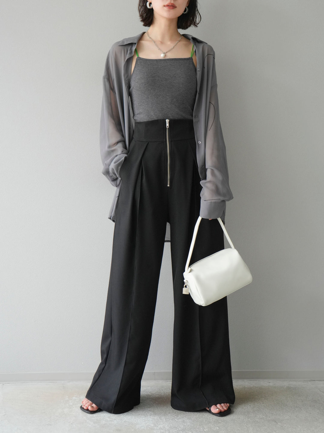 [予約]ペンタッチシフォンシャツ/グレー