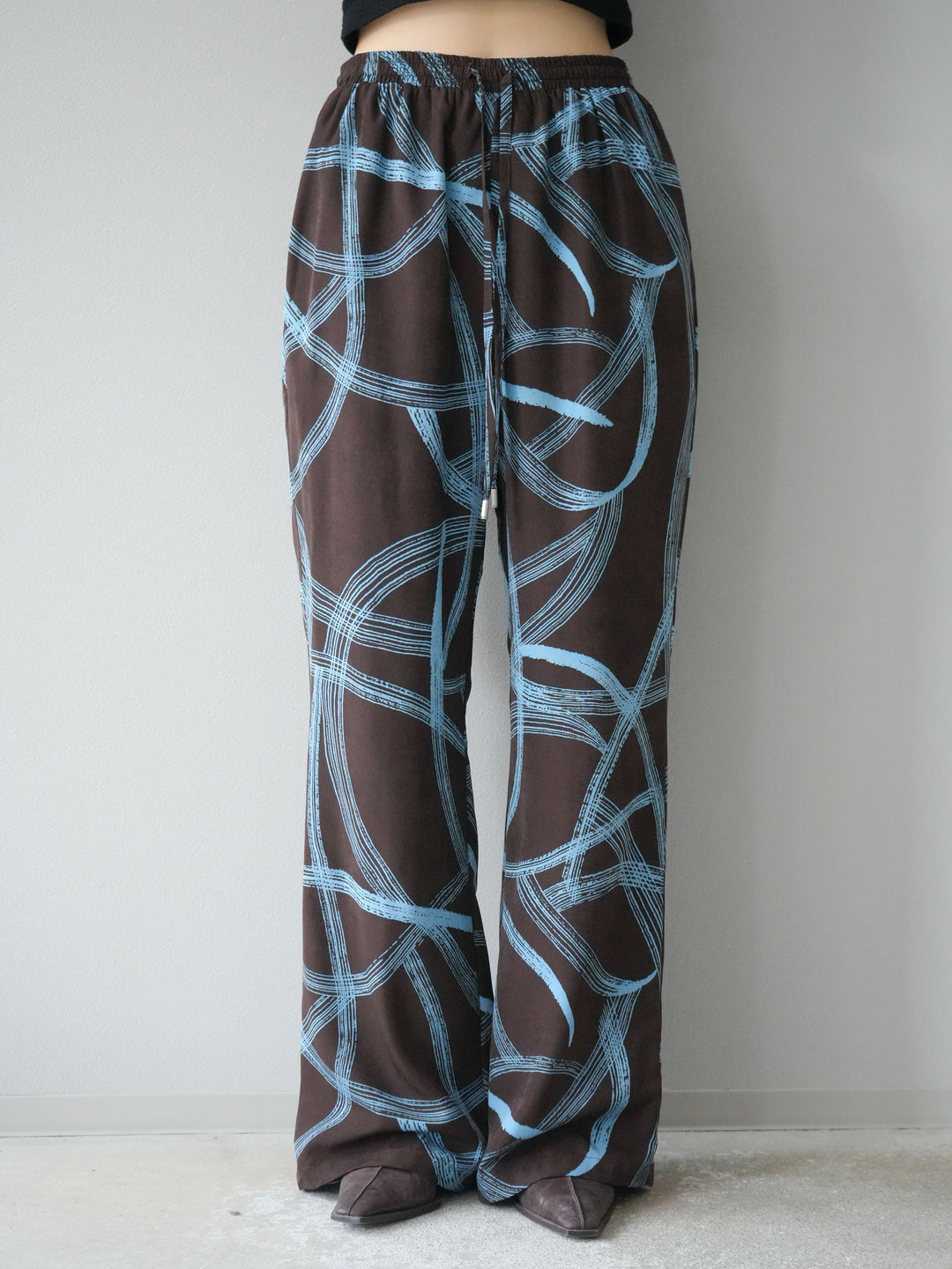 [予約]サークル柄イージーワイドパンツ/ブラウン