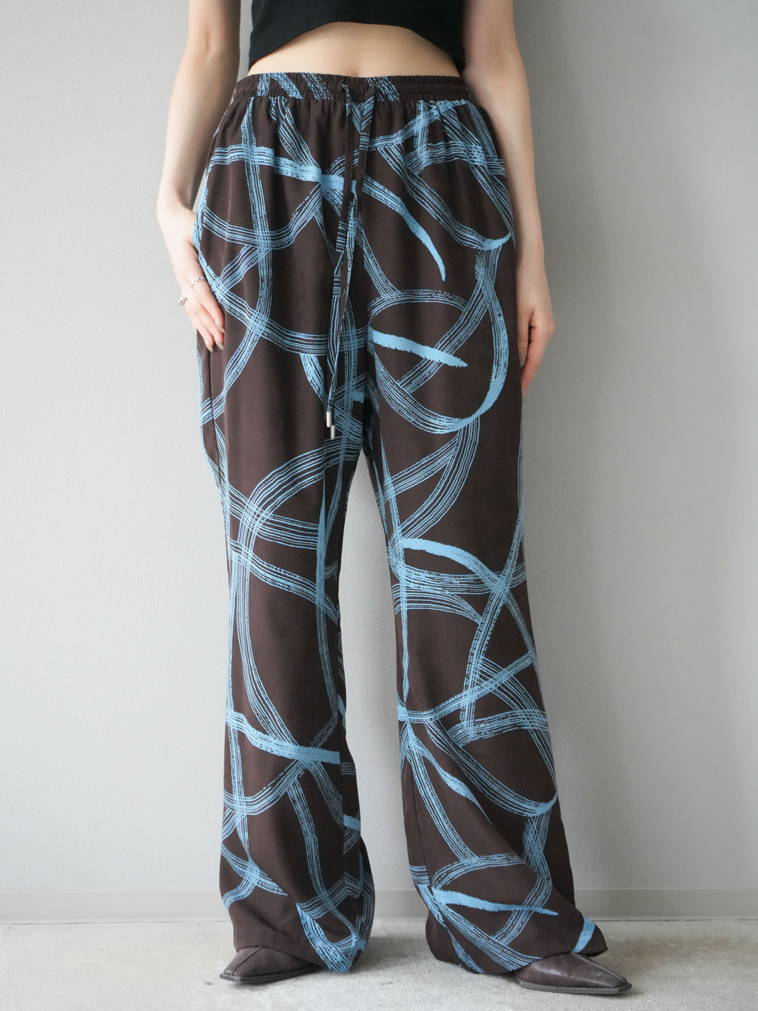 [予約]サークル柄イージーワイドパンツ/ブラウン