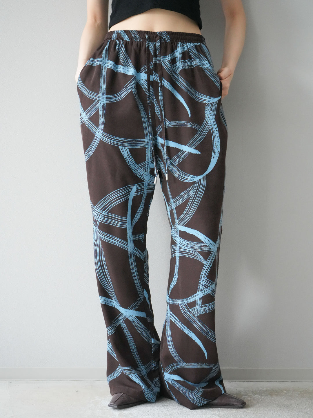 [予約]サークル柄イージーワイドパンツ/ブラウン