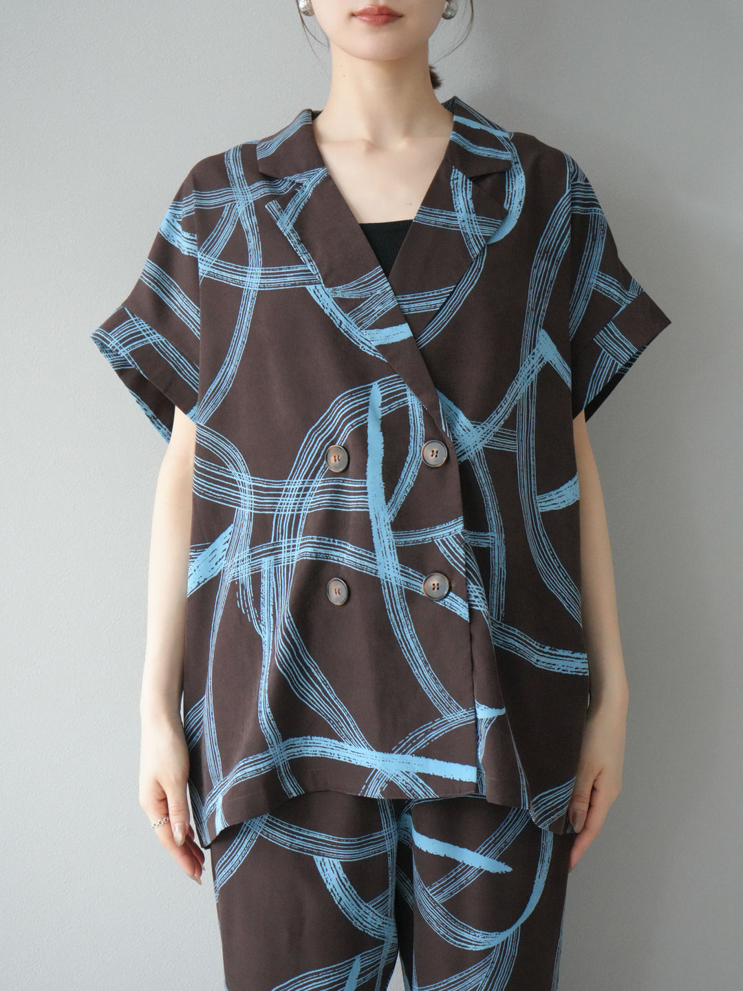 [予約]サークル柄ハーフジャケット/ブラウン