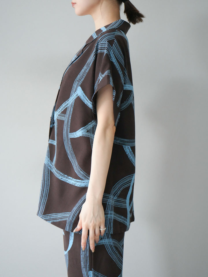 [予約]サークル柄ハーフジャケット/ブラウン