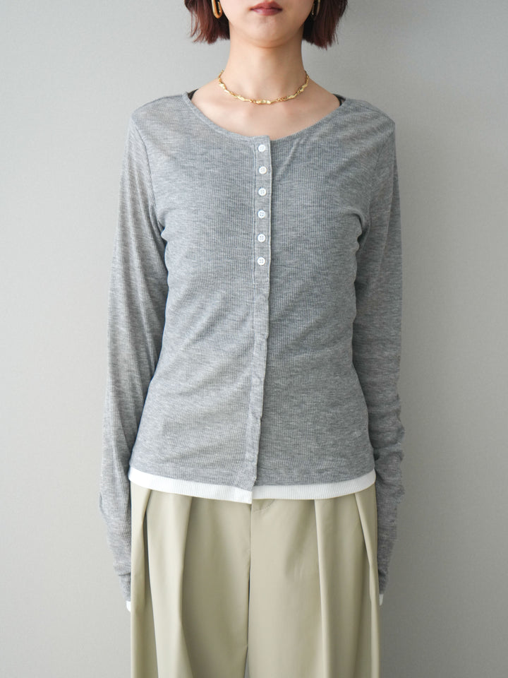 [予約]シアーリブバイカラーカーディガン/gray