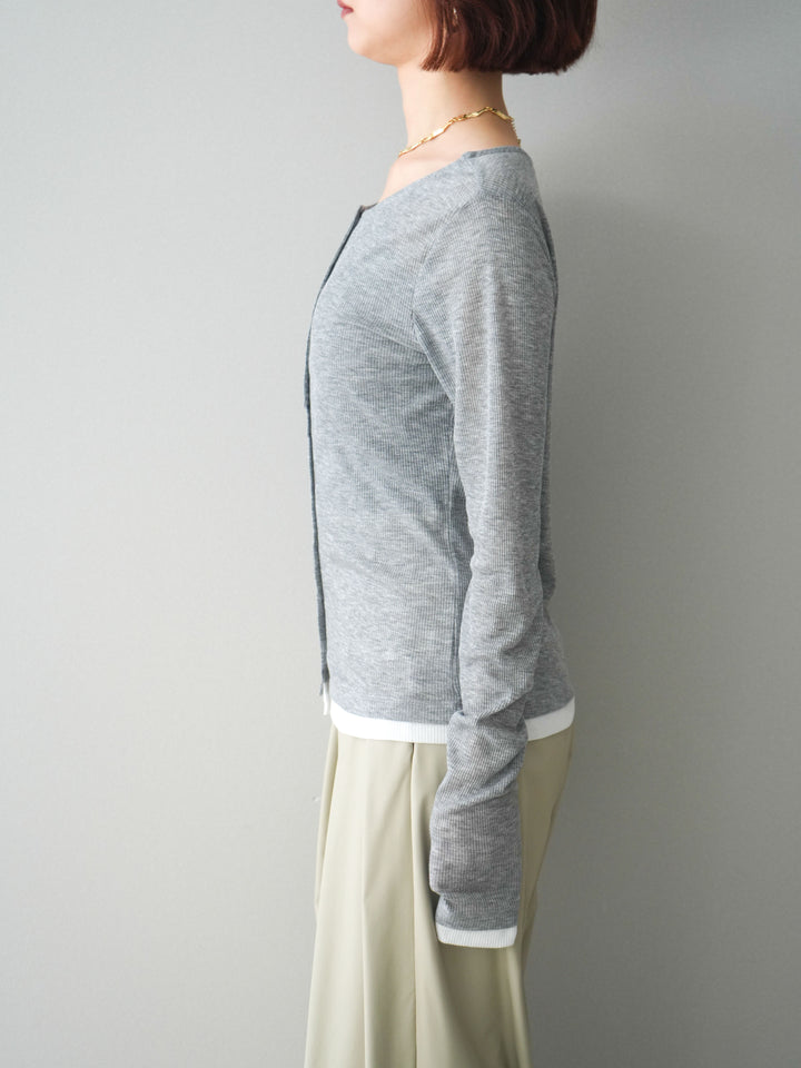 [予約]シアーリブバイカラーカーディガン/gray