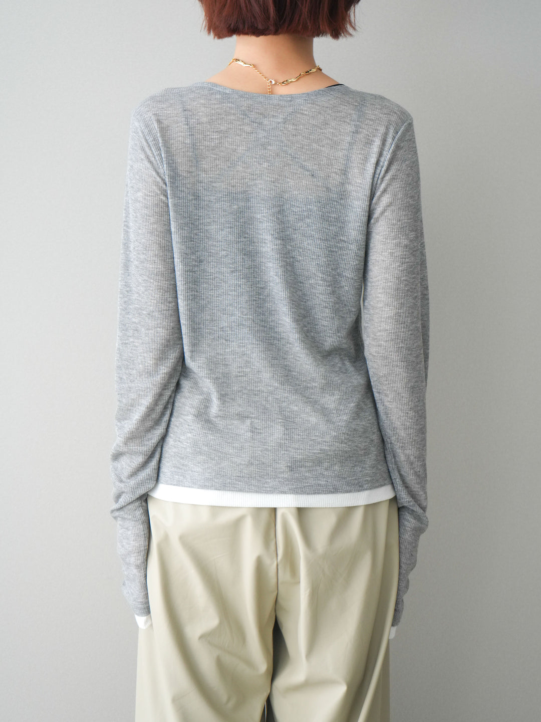 [予約]シアーリブバイカラーカーディガン/gray