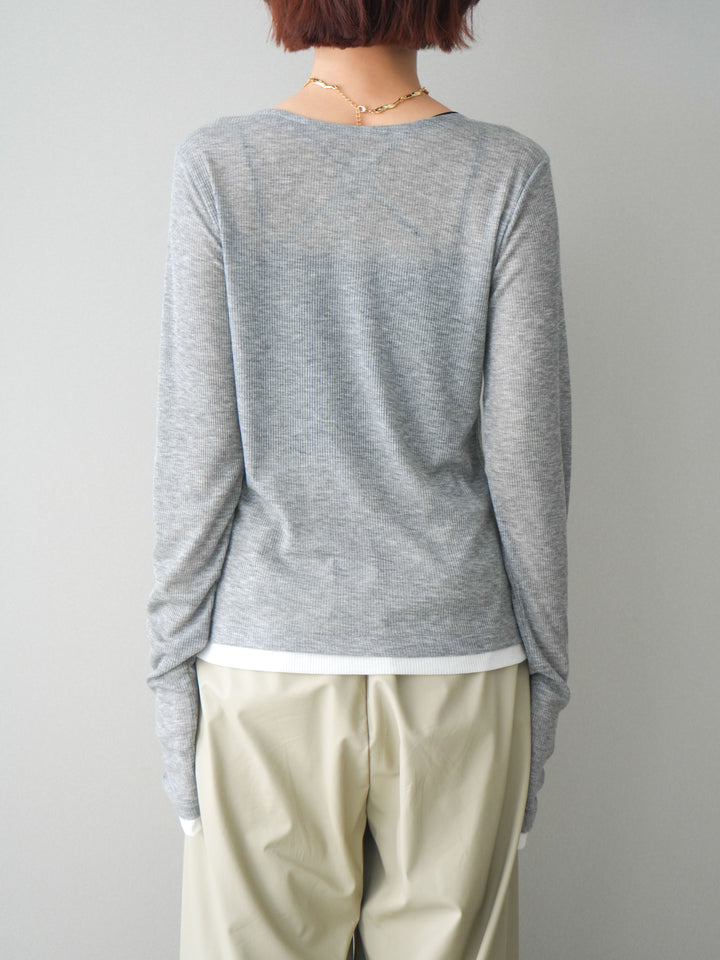 [予約]シアーリブバイカラーカーディガン/gray