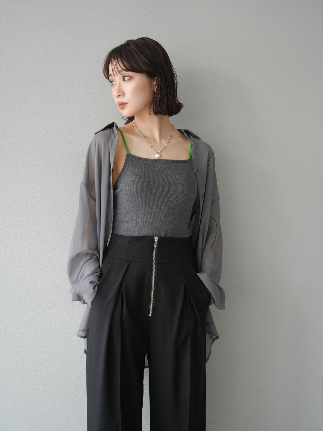 [予約]ペンタッチシフォンシャツ/グレー