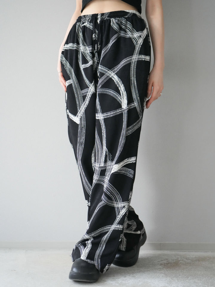 [予約]サークル柄イージーワイドパンツ/ブラック