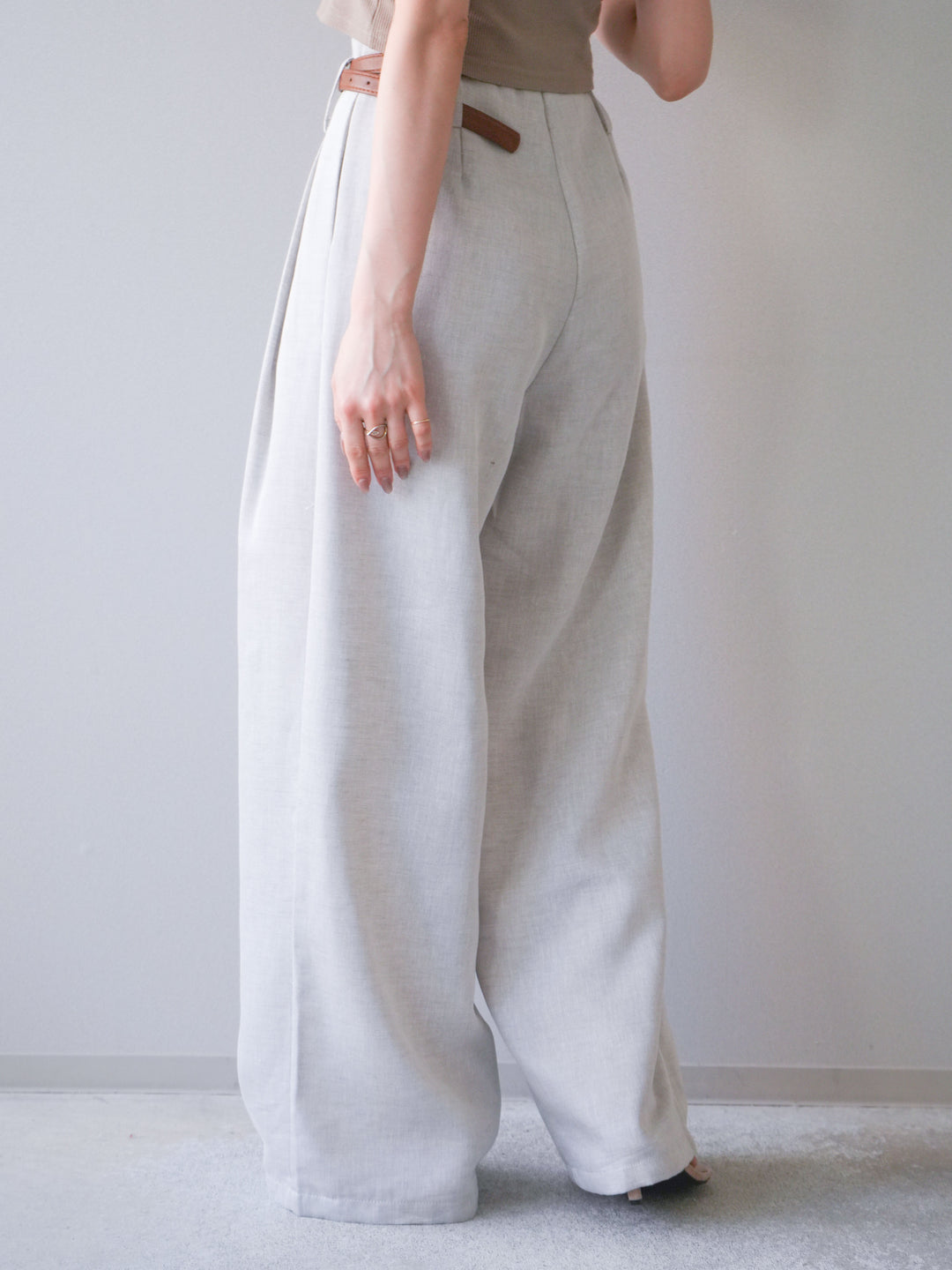 [予約]ベルト付ハイウエストワイドパンツ/ivory