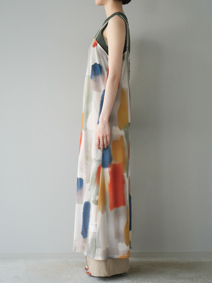 [予約]水彩アートシアーキャミワンピース/オフホワイト