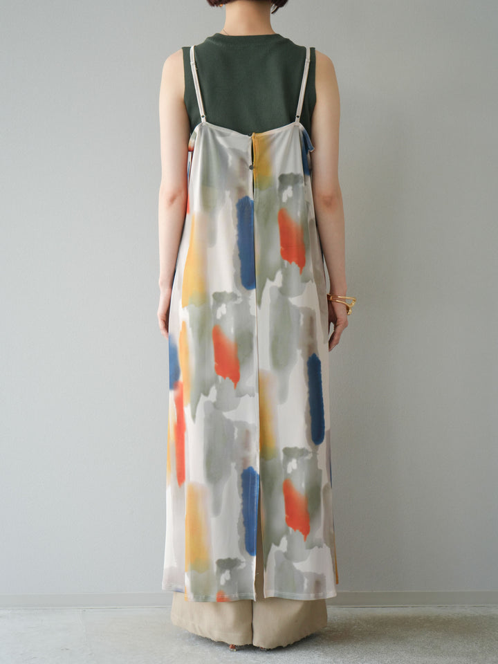 [予約]水彩アートシアーキャミワンピース/オフホワイト