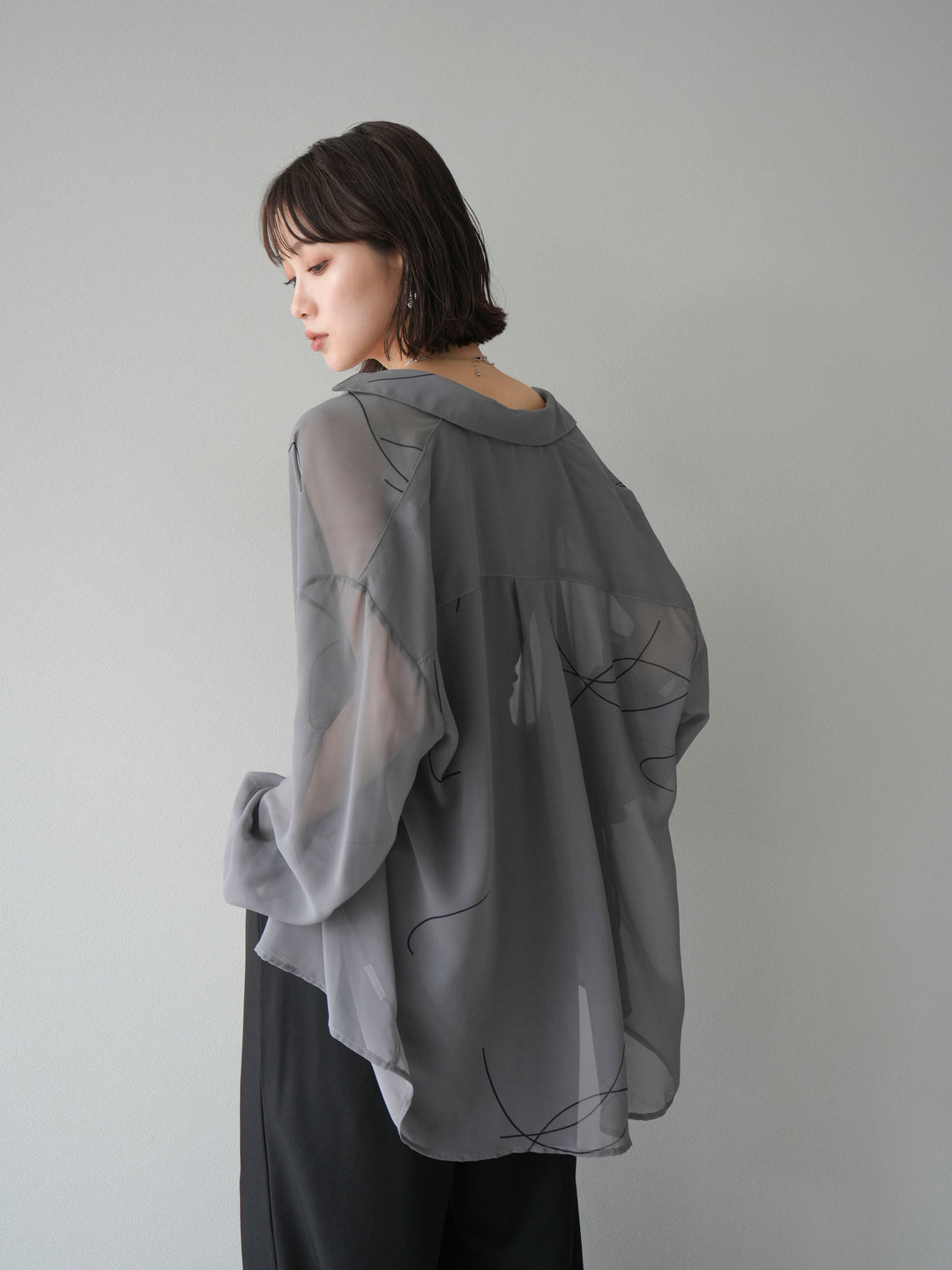 [予約]ペンタッチシフォンシャツ/グレー