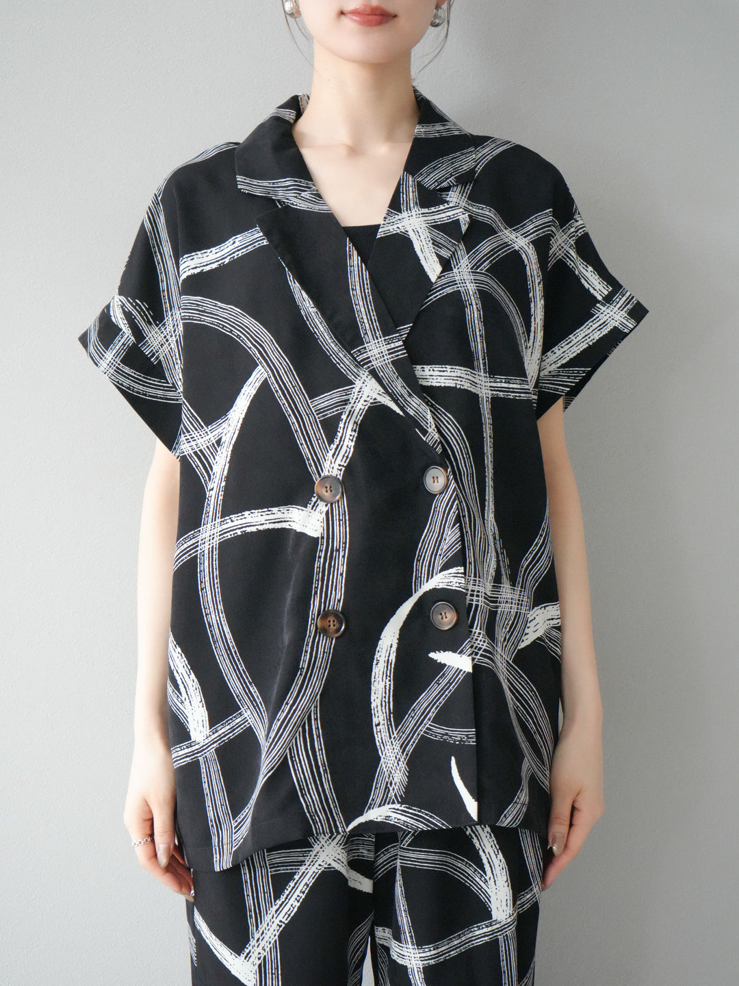 [予約]サークル柄ハーフジャケット/ブラック